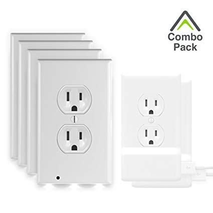 SnapPower Combo Pack (4 Guidelights, 2 USB Chargers) - Outlet Wall Plate With LED Night Lights - No Batteries Or Wires - Installs In Seconds (Duplex, White)