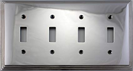 Polished Nickel Deco Step Style Four Gang Toggle Light Switch Wall Plate
