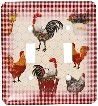3dRose LLC lsp_109341_2 Country Red Checks with Black N White Roosters Double Toggle Switch