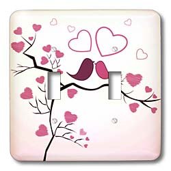 3dRose LLC lsp_101642_2 Two Kissing Love Birds and Hearts in Pink and Orange Double Toggle Switch