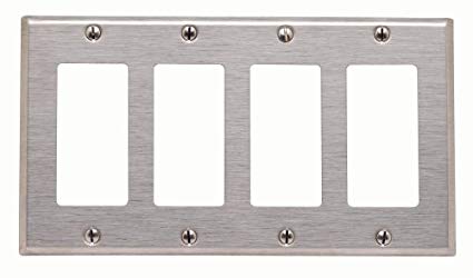 Leviton 84412-40 4-Gang Decora/GFCI Device Decora Wallplate, 302 Stainless Steel, Device Mount, Stainless Steel