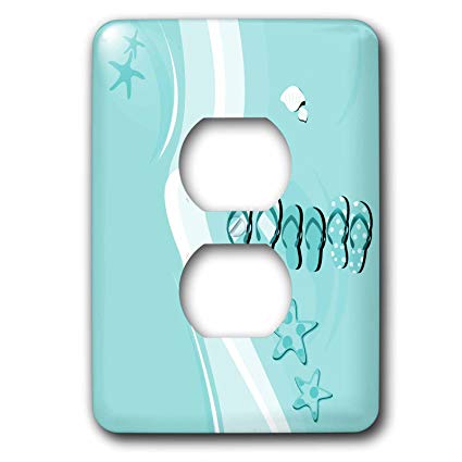 3dRose LLC lsp_125810_6 Light Blue and White Beach with Flips Flops and Star Shells 2 Plug Outlet Cover