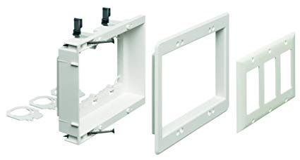 Arlington LVU3W-1 Recessed Low Voltage Mounting Bracket with Paintable Wall Plate, 3-Gang, White