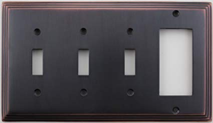 Classic Accents Deco Antique Copper Four Gang Wall Plate - Three Toggle Light Switch Openings One GFI/Rocker Opening