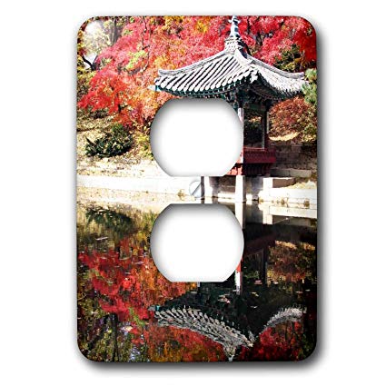 3dRose LLC lsp_112953_6 Japanese Garden In Autumn Red Fall Colors Photography In Seoul Korea Japan Oriental Pagoda Lake 2 Plug Outlet Cover
