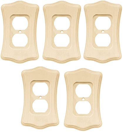 Liberty Hardware 64637 Wood Scalloped Single Duplex Outlet Wall Plate / Wall Cover, Unfinished Wood Set of 5