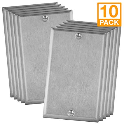 Enerlites 7701-10PCS Blank Stainless Steel Wall Plate, Standard Size, 430 Grade Metal Plate Alloy Corrosive Resistant Cover for Unused Outlet Light Switch Holes (10 Pack)